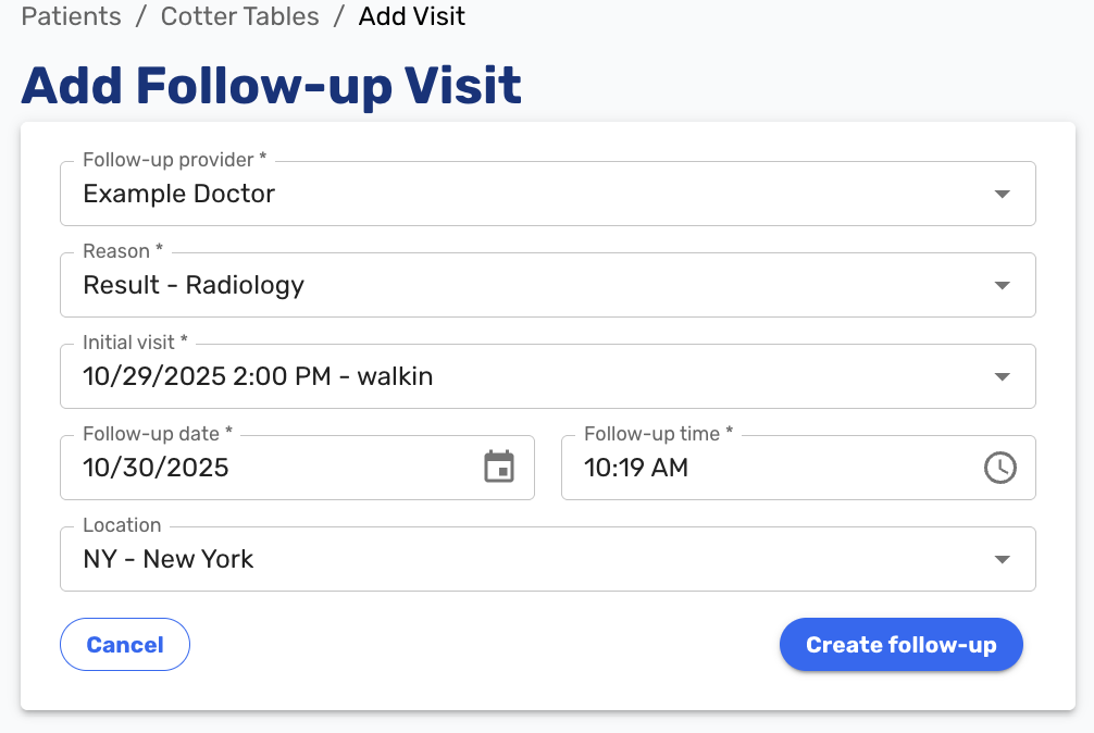 Followup Visit Modal