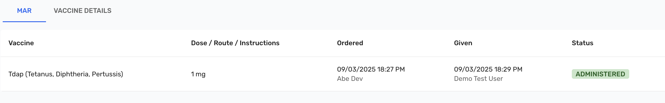 Vaccine Administered