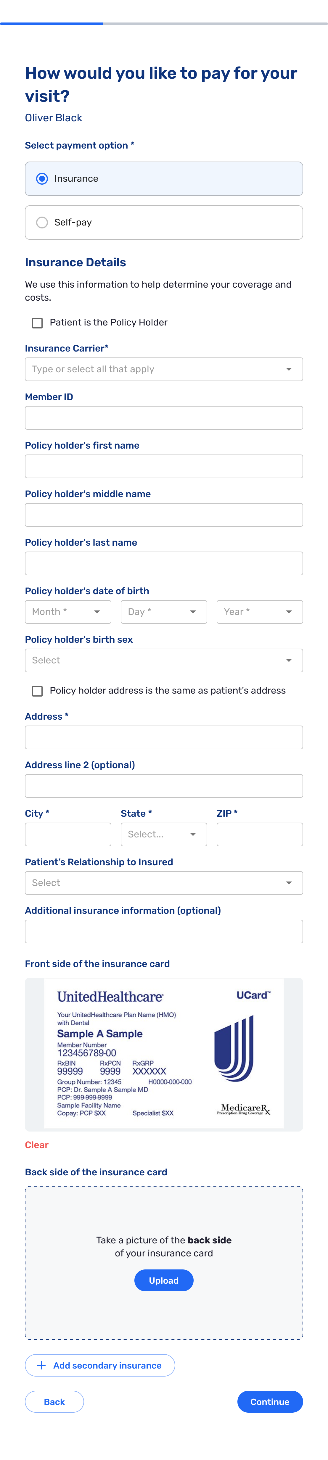 Patient registration insurance information collection and eligibility check