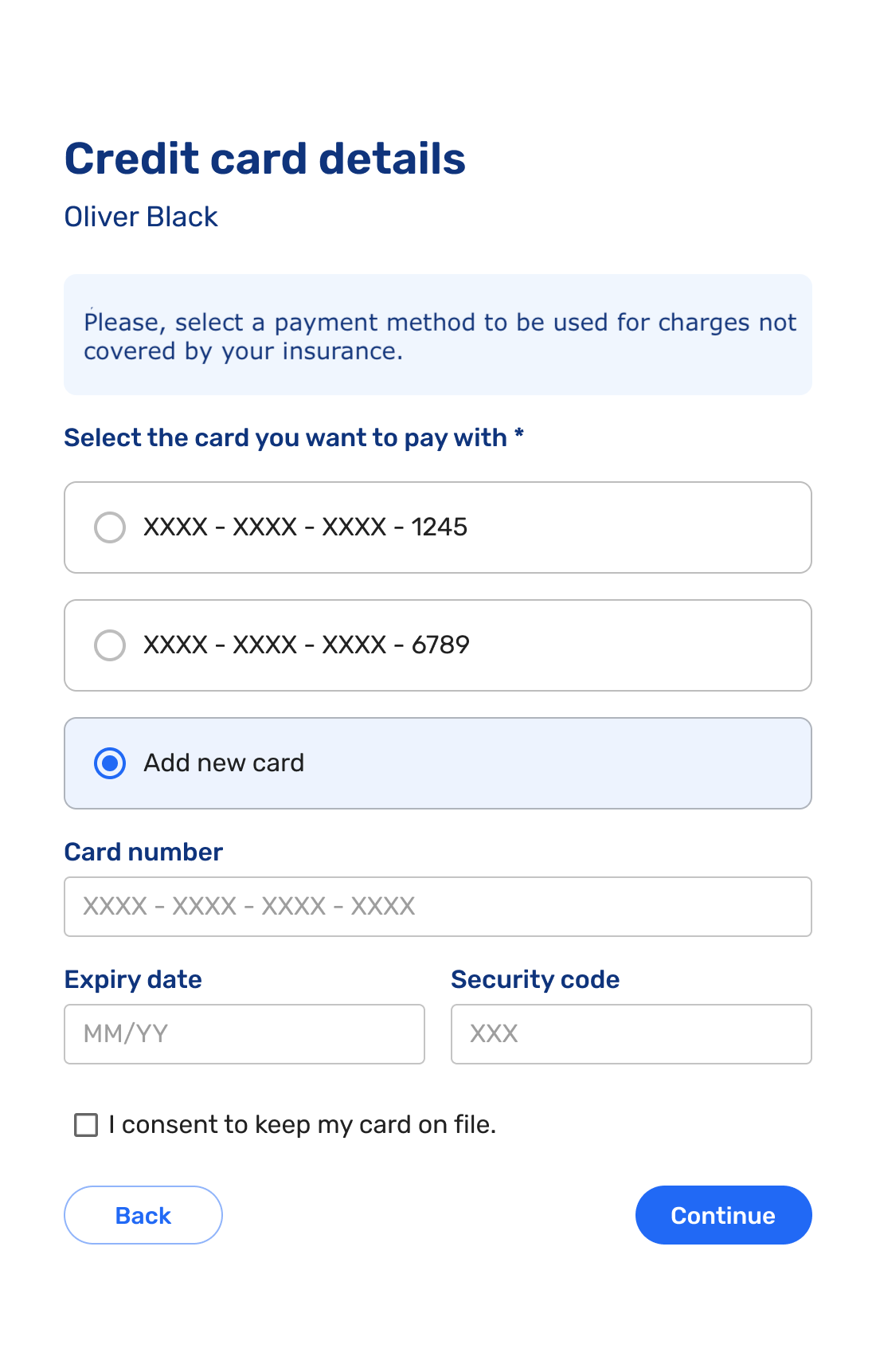 Patient registration credit card entry