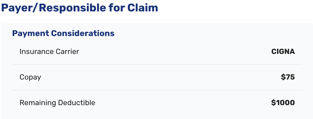 Payment Information Showing Deductible